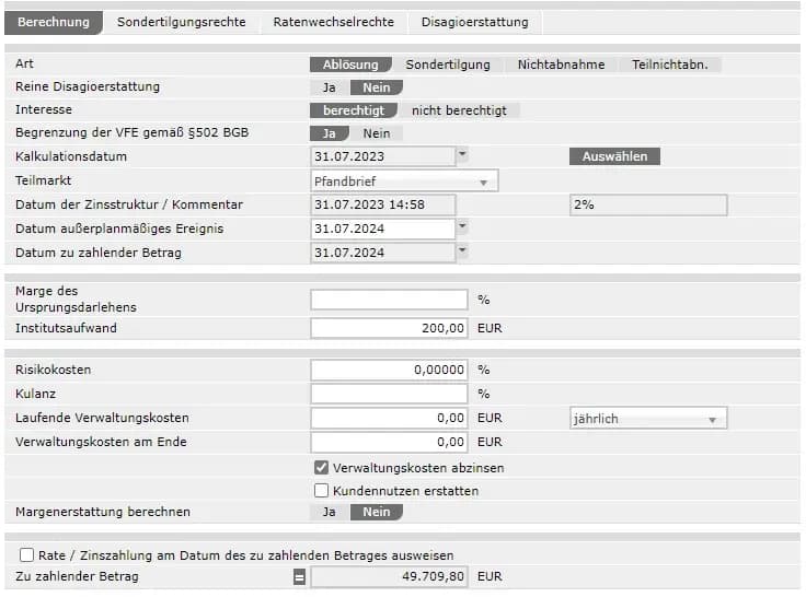 Screenshot, Berechnung VE, Fall a