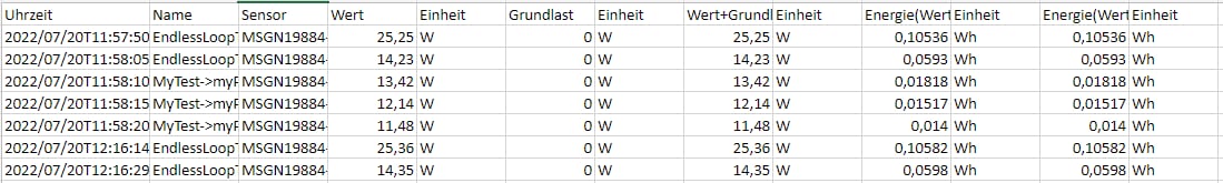 Beispiel einer Ergebnis-CSV